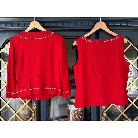 St. John Evening Jacket and Shell top Red jeweled crystals Medium 8 Set Sparkle - Picture 4 of 8